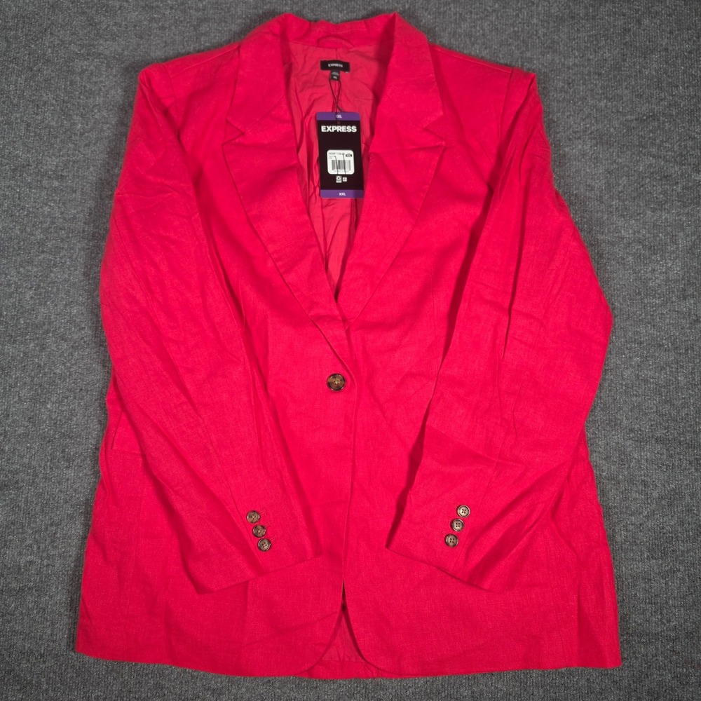 Express Womens Red Linen Blend Single Button Blazer Jacket XXL New